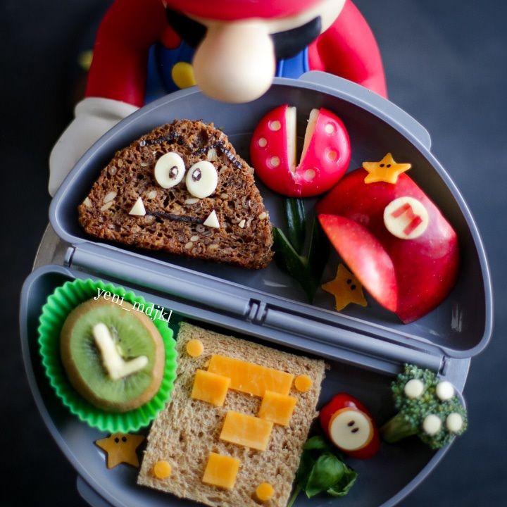 Super Mario themed lunchbox idea for kids with Bowser's characters