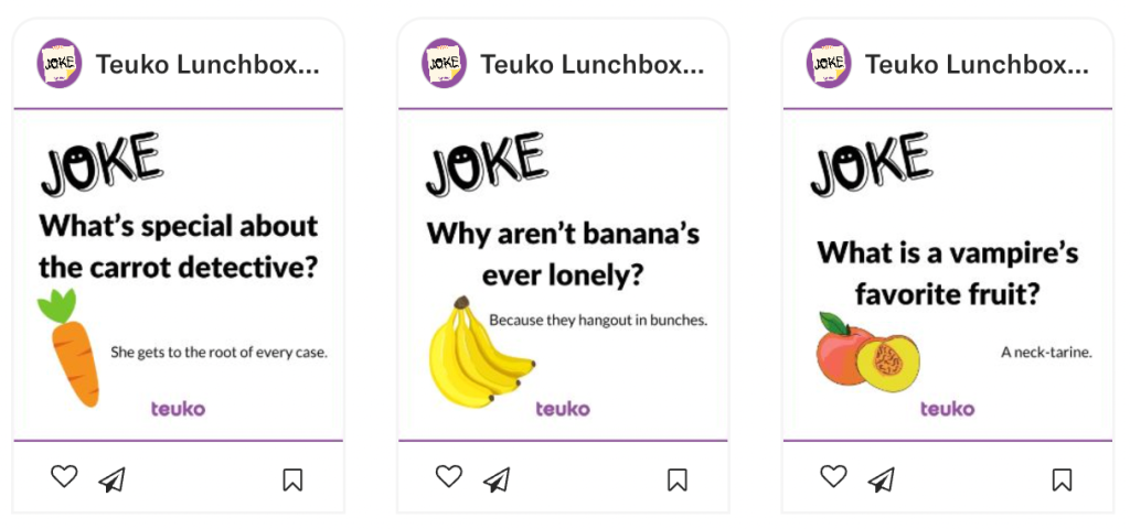 Teuko free lunchbox jokes to download and print for fun school lunches for kids. Fruits and vegetables jokes.
